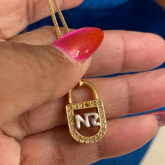 NINA RICCI Signature “NR” w/Crystals Charm on Branded Necklace, EUC - Picture 3 of 9